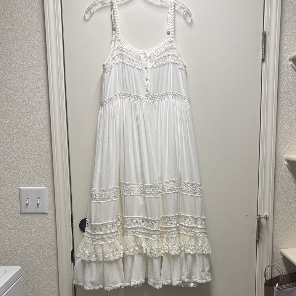 Miou Muse Girls' White Lace-Trim Sundress - Size Medium